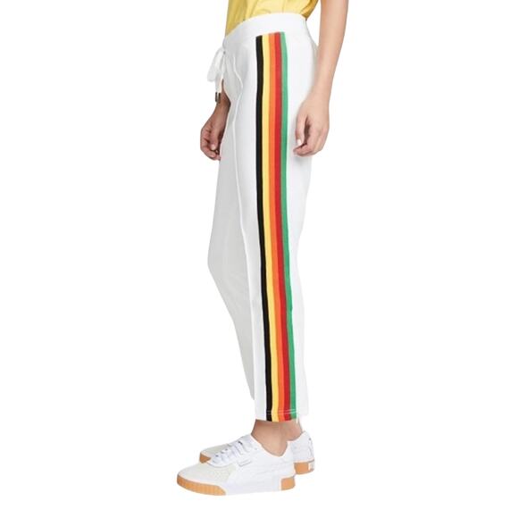 Pam & Gela Cropped Mid Rise White Track Pants Joggers Rainbow Stripes Small - Picture 2 of 14